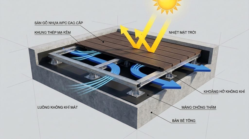 Giải mã kỹ thuật: Cơ chế tản nhiệt thông minh của hệ sàn WPC đôn cao