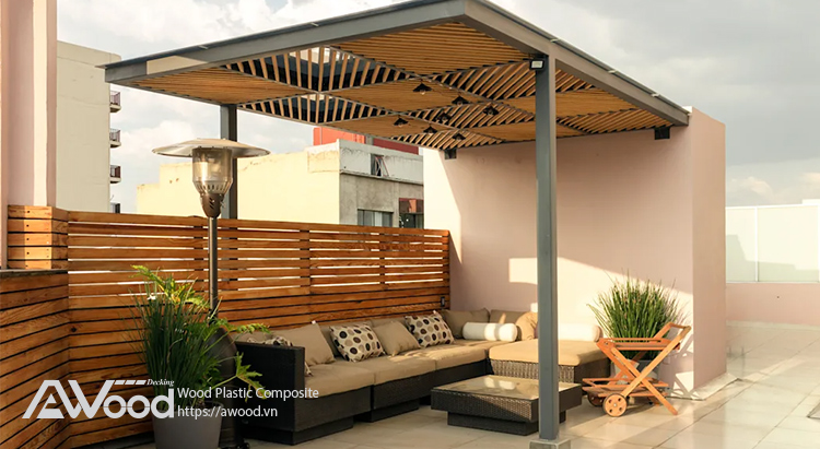 Pergola gỗ nhựa cho ban công nhà hiện đại