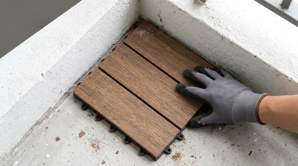 bước đầu tiên thi công vỉ gỗ nhựa ban công