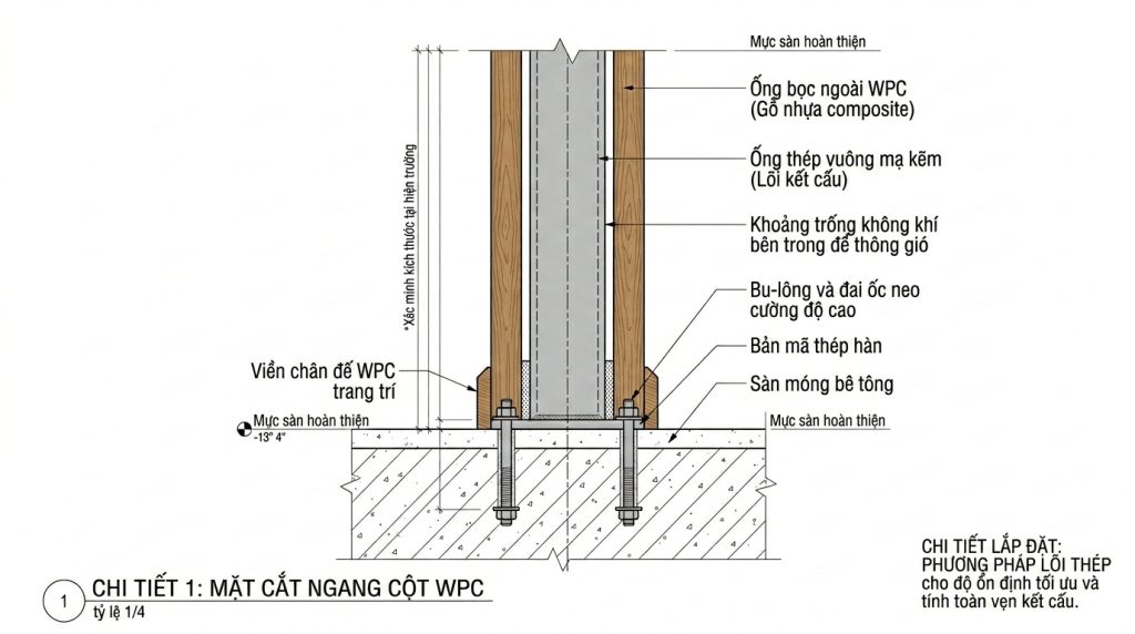 Giải mã kết cấu: Phương pháp lõi thép tạo nên độ vững chãi cho trụ cột WPC Giải mã kết cấu: Phương pháp lõi thép tạo nên độ vững chãi cho trụ cột WPC
