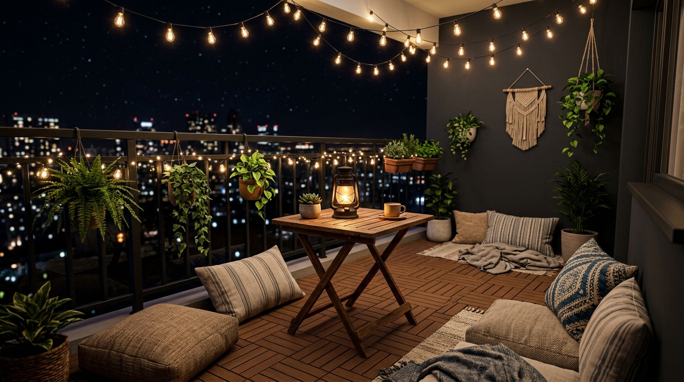 Làm sao để decor ban công cực đẹp với ngân sách eo hẹp 2026? 4 Decor ban công bằng đèn LED dây lãng mạn