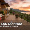 Mặt sàn gỗ nhựa ngoài trời lát trên khoảng sân hiên biệt thự thoáng đãng lúc hoàng hôn