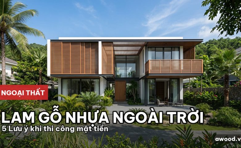 Mặt tiền biệt thự hiện đại sử dụng lam chắn nắng ngoại thất bằng gỗ nhựa cao cấp
