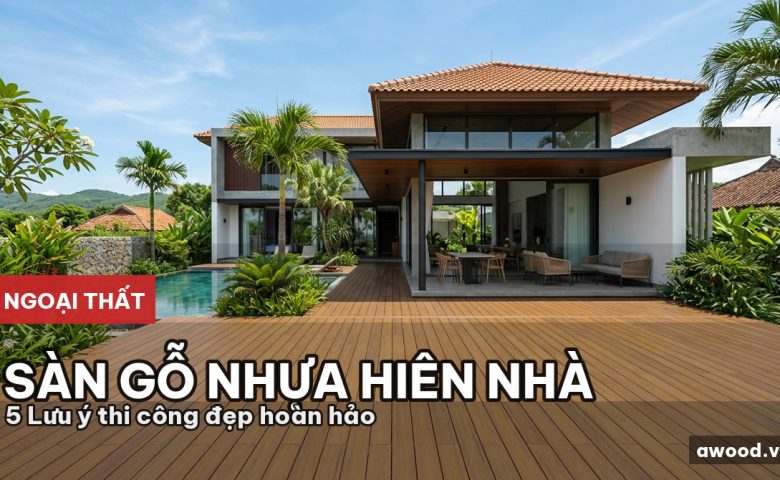 Sàn gỗ nhựa hiên nhà biệt thự hiện đại lát bằng gỗ nhựa ngoài trời cao cấp
