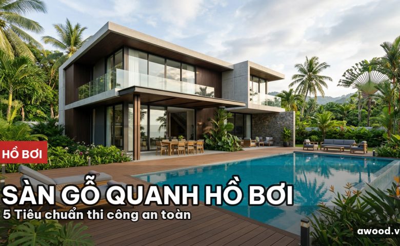 Sàn gỗ nhựa hồ bơi biệt thự cao cấp ngoài trời màu gỗ ấm