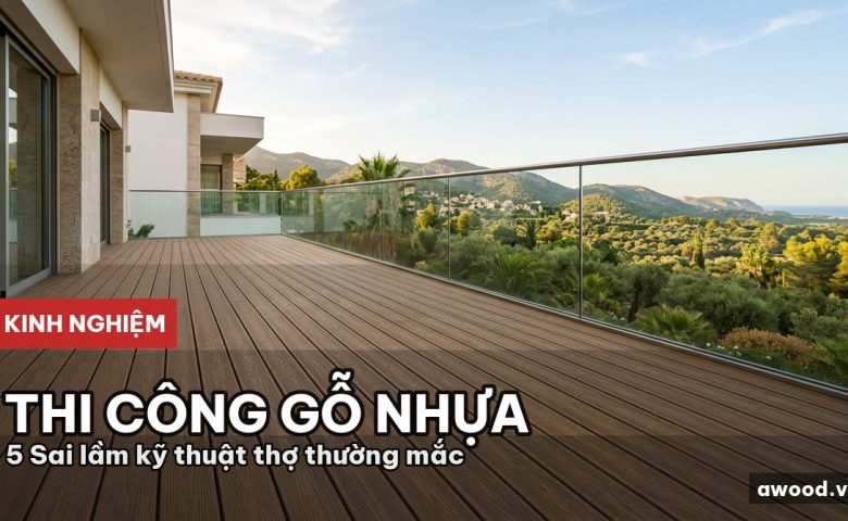 Sàn gỗ nhựa ngoài trời hiện đại lắp đặt tại ban công biệt thự