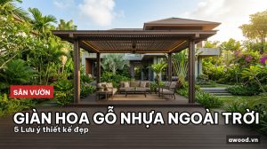 Giàn hoa pergola gỗ nhựa ngoài trời sang trọng trong sân vườn biệt thự hiện đại