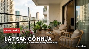 Mẫu ban công chung cư hiện đại với sàn gỗ nhựa ngoài trời màu nâu ấm áp