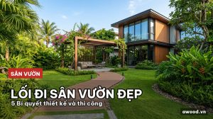 Lối đi sân vườn đẹp lát bằng sàn gỗ nhựa ngoài trời cao cấp trong khuôn viên biệt thự hiện đại