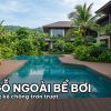 Toàn cảnh hồ bơi biệt thự hiện đại lát sàn gỗ ngoài trời sang trọng