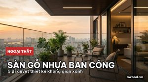 Góc ban công chung cư hiện đại lát sàn gỗ nhựa ấm cúng dưới nắng chiều.
